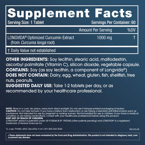 Optimized Curcumin Longvida® - 1000 mg, 60 tablets - Image 2